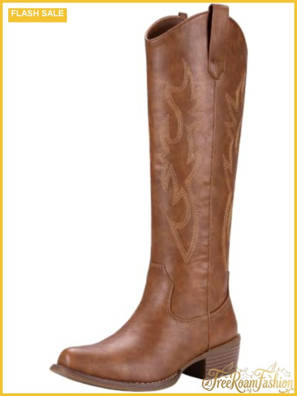 Women's Knee High Cowboy Boots Low Heel Faux Leather Western Tall Boots